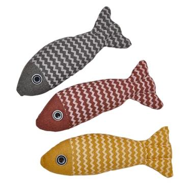 Imagem de FTQEVLBM Cat Toys Peixe Saury, pacote com 3 brinquedos sonoros de erva-dos-gatos, macios e duráveis, Kicker interativo para exercícios internos de gatinhos