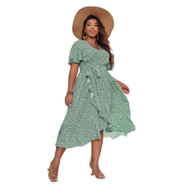 Imagem de Vestido Floerns Boho, manga esvoaçante, bainha com babados, linha, ver