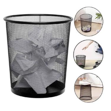 Imagem de Lixeira Escritório Cesto Redondo Metal Aramado Grande 12 Litros Telado Casa Quarto Multiuso Preto