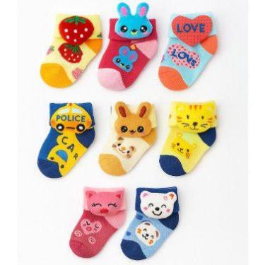 Imagem de Kit 6 Pares de Meias Bebê 3D Desenhos e Bichinhos Fofos para Meninos e