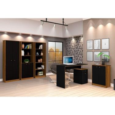 Imagem de Conjunto Home Office 3 Estantes Balcão Com Escrivaninha Completa J&A Móveis Freijó/Preto