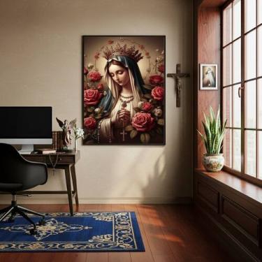 Imagem de Quadro Nossa Senhora Com Terço Flores - 70x50cm - Quadros On-line, Mol