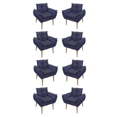 Imagem de Kit 08 Poltronas Opala Decorativas Sala de Estar Suede Cor:azul Marinho
