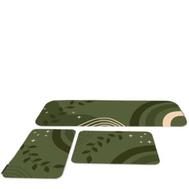 Imagem de Kit 3 Tapetes Para Cozinha Antiderrapante Estampa Folhas Verdes Naturais(05)