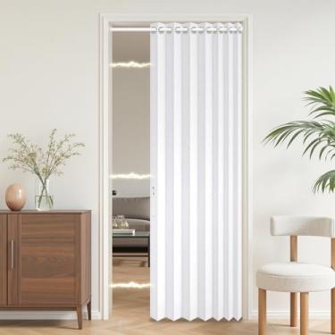 Imagem de AJAZZ Cortina magnética 100% blackout para porta de pátio invisível para quarto, sala de estar, acordeão, conjuntos de cortina de porta incluídos, 1 pacote, L 113 x C 203 cm, branca