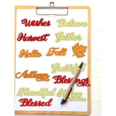 Imagem de Moldes de corte de palavras de ação de graças de outono para fazer cartões e decorações de álbum de fotos, letras agradecidas de outono, molde de folha de outono, estêncil, molde de gravação em relevo