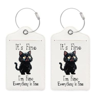 Imagem de 2 peças de etiqueta de bagagem personalizada para homens mulheres malas frase criativa engraçada etiqueta de bagagem PU - I'm Fine, Everything is Fine