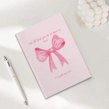 Imagem de Caderno bíblico com laço rosa, presentes cristãos para mulheres, cadernos de diário A5 para anotações de escritório, caderno de diário cristão de 21 x 14,7 cm, versículo bíblico, planejador de oração