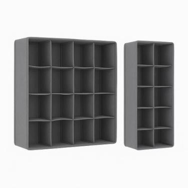 Imagem de Kit organizador de gaveta 8 e 16 divisórias  tecido cinza dobrável - M