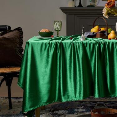 Imagem de OMMATO Toalha de mesa retangular de veludo verde para fazenda, luxuosa, sólida, francesa, vintage, rústica, retrô, toalha de mesa lavável, para festa de Natal, cozinha, jantar, mesa, decoração, 132 x