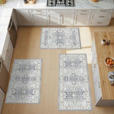 Imagem de Conjunto de 4 peças de tapetes de cozinha: tapetes laváveis antiderrapantes para pia de cozinha de fazenda, fácil de limpar, corredores resistentes à água para corredor, banheiro, tapete decorativo