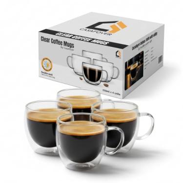 Imagem de Casafoyer Pacote com 4 canecas de café de vidro premium de 265 ml, copos de chá transparentes para bebidas quentes e frias, perfeito para cappuccino, elegante e durável, conjunto de vidro transparente