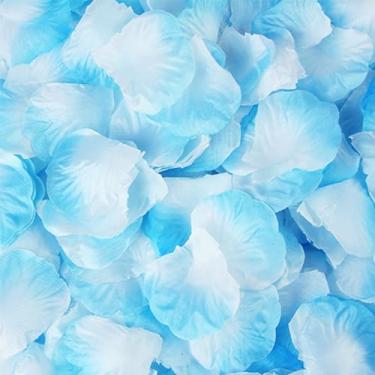 Imagem de 1000 pétalas de rosa artificiais de toque real, azul claro e branco para espalhar corredor de casamento, proposta de noivado, decoração de festa romântica, pétalas de flores falsas em massa
