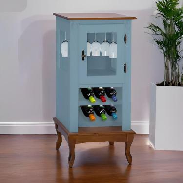 Imagem de Adega Rústica 1 Porta Com Espaço Para Até 8 Garrafas Com Pés Luiz Xv - Azul Céu Com Tampo E Base Imbuia Glazer