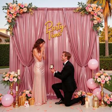 Imagem de 6 x 3 m, cortina de fundo de lantejoulas de ouro rosa brilhante para festas, cortinas grossas sem rugas com glitter para fotos de aniversário e casamento - 4 painéis 1,5 x 3 m