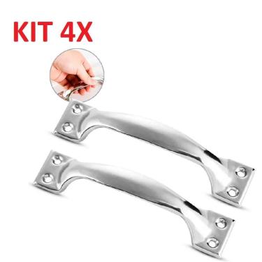 Imagem de Kit 4 Puxador Inox Porta Gaveta Moveis Mdf Multiuso Clasic Cromado Ergonomico Guarda Roupa