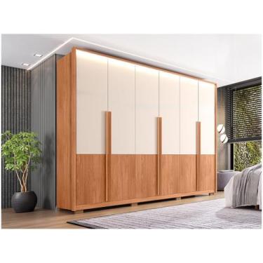 Imagem de Guarda-roupa Casal 4 Gavetas 6 Portas Caemmun Francis, Freijó e Off Wh