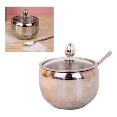 Imagem de 2X Açucareiro De Luxo Aço Inox Com Tampa De Vidro Colher 9X9
