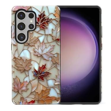 Imagem de Capa para Samsung Galaxy S25 Ultra, Silicone Macio Brilhante + PC Rígido Anti-riscos Corpo Inteiro Robusta À Prova de Choque Capa 2 em 1 para Mulheres e Homens - Vitral Folha de Outono