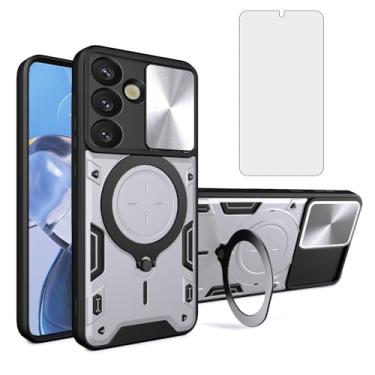 Imagem de Asuwish Capa de telefone para Samsung Galaxy S25 5G capa magnética para câmera deslizante com protetor de tela de vidro temperado e suporte de anel acessórios para celular híbrido fino S 25 25S