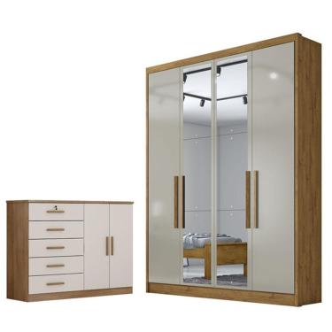 Imagem de Guarda Roupa Solteiro Sevilha Com Espelho E Cômoda Seul Cumaru 25 Fendi - Novo Horizonte