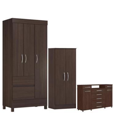 Imagem de Guarda Roupa Solteiro Wind Com Multiuso Viena Com Cômoda London Café - Demóbile
