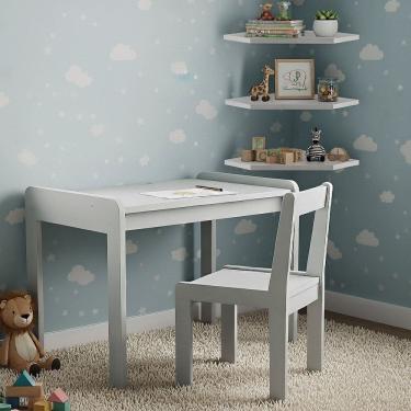 Imagem de Conjunto Mesa e Cadeira Infantil com 3 Prateleiras de Canto Branco