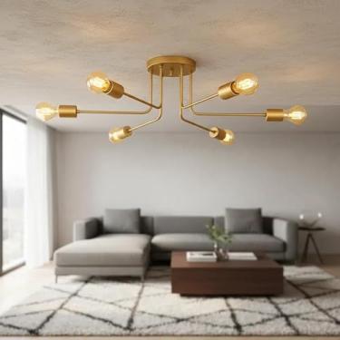 Imagem de Luminária de Teto Sputnik 6 Braços "L" Lustre Sala Quarto Cozinha Area Gourmet Hall Sala (DOURADO)