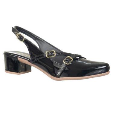Imagem de Sapato Scarpin Feminino Verniz Bico Fino Slingback Aberto Salto Baixo 