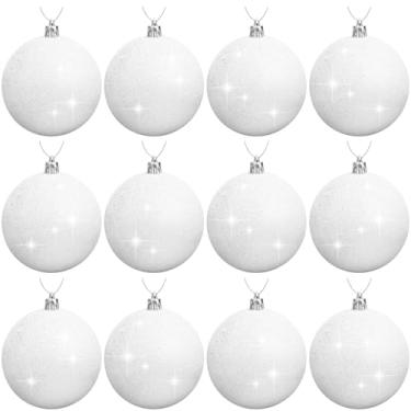 Imagem de 12 peças de enfeites de bola de neve branca, bolas de neve grandes com glitter, bola de neve brilhante, enfeite de Natal para árvore de Natal, decoração de inverno, artigos de festa e casamento