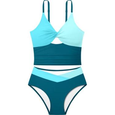 Imagem de Maiô Doumlop Girls Tankini, tamanho 14, cor verde