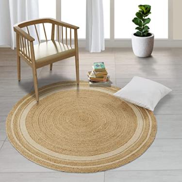 Imagem de GRUHUM Tapete de área de juta de algodão de 3 metros de fibra natural coleção redonda boho charme cor natural tecido à mão macio trançado para interior e exterior cozinha quarto sala corredores entradas (estilo 5)