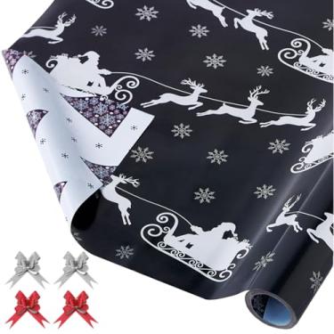 Imagem de EWES Conjunto de papel de embrulho de Natal rosa, rolos engraçados, Papai Noel, para crianças, lindos desenhos animados, gnomo grosso, folhas de embrulho para presente, exclusivo, reversível