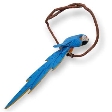 Imagem de Arara de galho P - Amarela c/ Azul Caninde - Madeira para Jardim Casa 