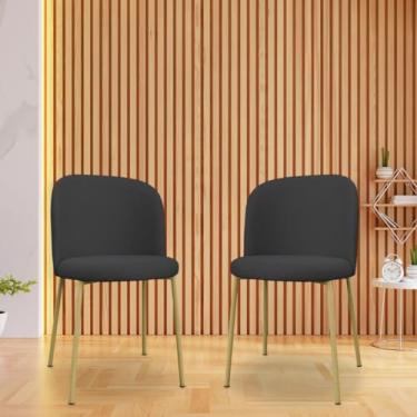 Imagem de Kit 2 Cadeiras de Jantar Elegance em Linho com Base Dourada – Conforto Estilo e Sofisticação para Sua Sala de Jantar (Grafite)