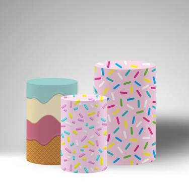 Imagem de Haploquest Capas de pedestal com tema de sorvete, conjunto de 3, toalhas de mesa coloridas de elastano com sabor de granulado, elástico lavável (3GG + G)