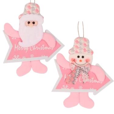 Imagem de Kit 2 Boneco Enfeite Papai Noel Com Placa Rosa Pink para Pendurar Familia Wish 17cm Natal Árvore Led Luzes Guirlanda