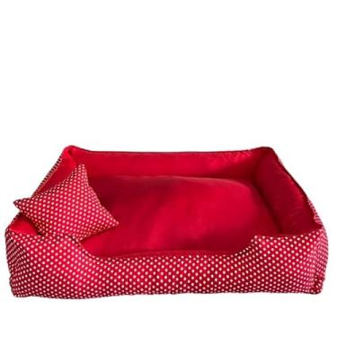 Imagem de Cama Caminha Pet Cachorro Tamanho Grande Confortável Com Zíper Lavável + Almofadinha(VERMELHO BOLINHA,G - 60X50X17)