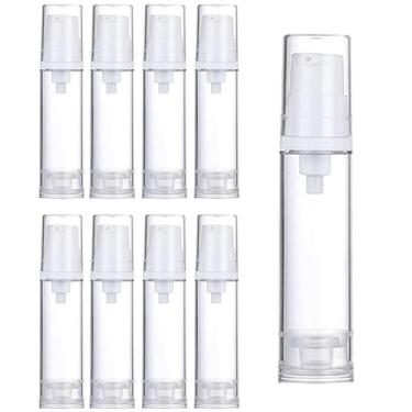 Imagem de 8 frascos de bomba sem ar para prensa a vácuo, recipientes de cosméticos de loção de viagem transparentes recarregáveis para bricolage, bomba de base, hidratante de essência de gel (15 ml)