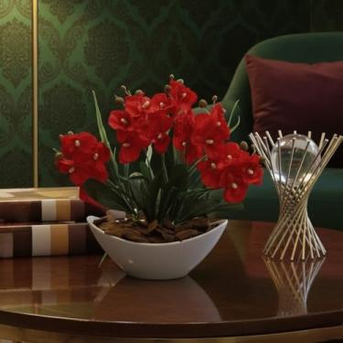 Imagem de Arranjo de Orquídea Artificial Planta Decorativa Vaso e Casca Polida(Vermelho)