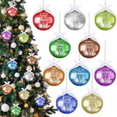 Imagem de Yuxung 30 peças de enfeites de Natal para colegas de trabalho professores, presente de agradecimento de funcionários de Natal a granel 8,5 cm bola de agradecimento pendurada com fita para enfermeira