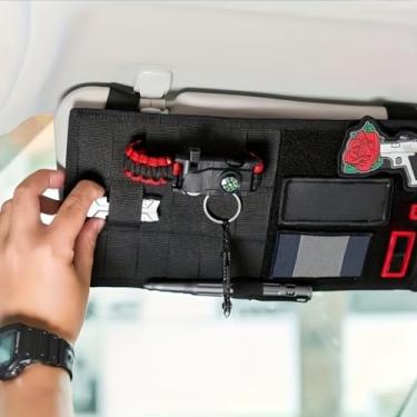 Imagem de Bolsa de armazenamento para viseira de sol estilo militar, organizador de vários compartimentos com painéis, organizador de acessórios internos de veículos