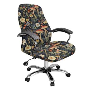 Imagem de Xoenoiee Capa para cadeira de escritório e computador com estampa de margarida e cogumelo libélula, ajuste macio, universal, giratória, capa protetora de cadeira removível lavável com botão, grande