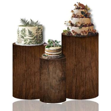 Imagem de MvoVitality Conjunto de capa de pedestal de cilindro para tronco de árvore – 3 tamanhos de decorações de festa rústicas para tema da floresta, casamento em casa de fazenda, aniversário, chá de bebê