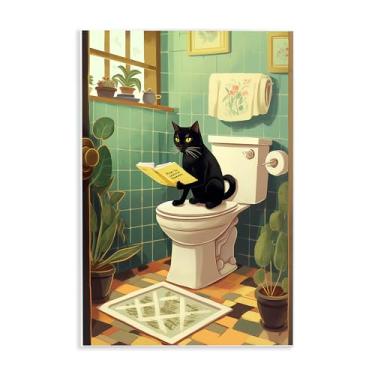Imagem de Stupell Industries Arte de placa de parede de banheiro com leitura de gato, design por Andreas Magnusson, 15 x 10
