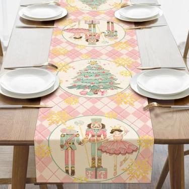 Imagem de Croar Corredor de mesa de jantar quebra-nozes para árvore de Natal rosa, flocos de neve dourados de Natal, decoração de cozinha de serapilheira, férias de inverno, ambientes internos e externos