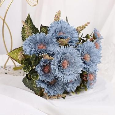 Imagem de Um conjunto de crisântemos artificiais buquês de flores de seda bola de crisântemo para mães artificiais para atividades ao ar livre bola de seda sintética flor para decoração de mesa de casa (azul)
