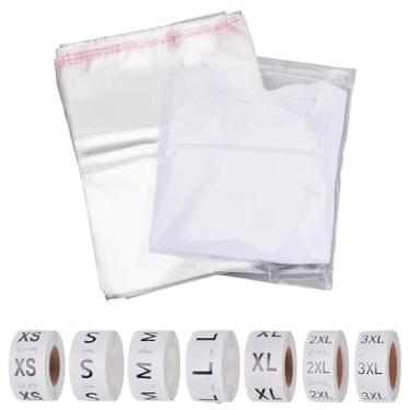 Imagem de GOMAKERER 210 peças, saco de plástico autovedante, 35 x 24 cm, sacos de camisa transparentes resseláveis com 7 tamanhos, 3500 peças de adesivos de tamanho de roupas para pequenas empresas, embalagem