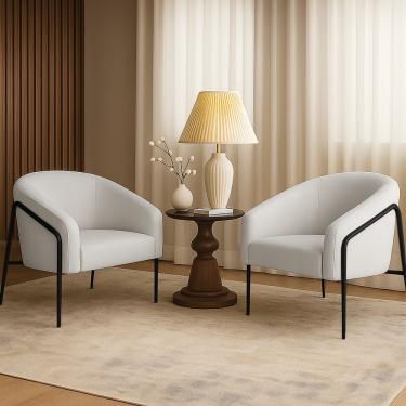 Imagem de Poltrona Sala Industrial Alta Preto Kit 2 Stella Linho D03 - D'rossi Cor Cinza