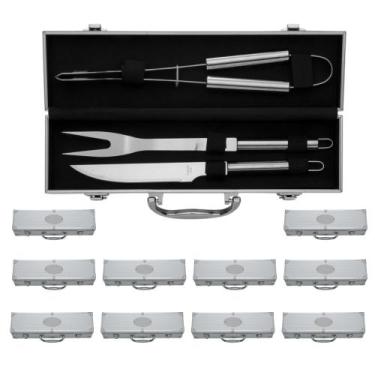 Imagem de Kit com 10 Kits Churrasco Inox - Garfo - Faca - Pegador - XBZ